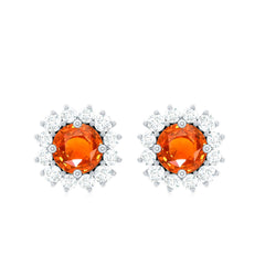 Lab Created Orange Sapphire and Diamond Stud Earrings