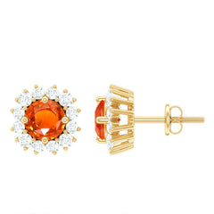 Lab Created Orange Sapphire and Diamond Stud Earrings