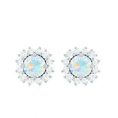 1 CT Ethiopian Opal and Diamond Halo Stud Earrings