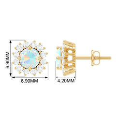 1 CT Ethiopian Opal and Diamond Halo Stud Earrings