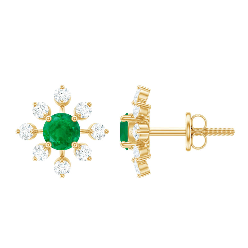Natural Emerald Diamond Flower Earrings with Certificate
