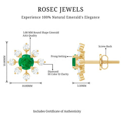 Natural Emerald Diamond Flower Earrings with Certificate