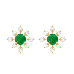 Natural Emerald Diamond Flower Earrings with Certificate