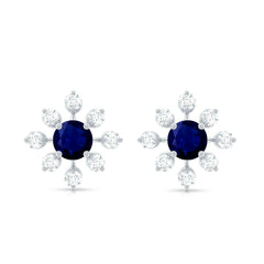 Real Blue Sapphire Snowflake Earrings with Diamond