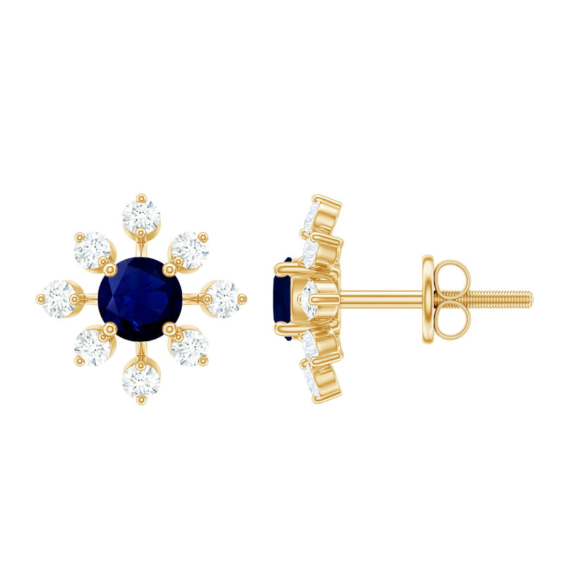 Real Blue Sapphire Snowflake Earrings with Diamond