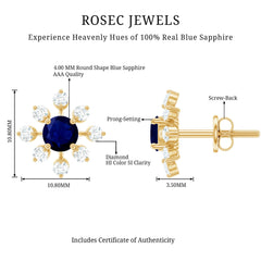 Real Blue Sapphire Snowflake Earrings with Diamond