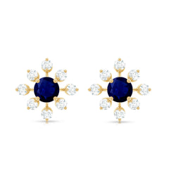 Real Blue Sapphire Snowflake Earrings with Diamond