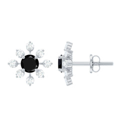 Lab Created Black and White Diamond Flower Stud Earrings