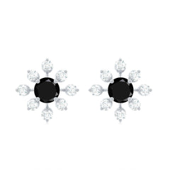 Lab Created Black and White Diamond Flower Stud Earrings