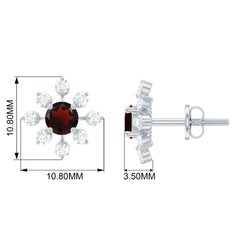 Natural Garnet and Diamond Flower Stud Earrings