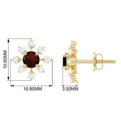 Natural Garnet and Diamond Flower Stud Earrings