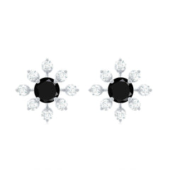 Certified Natural Black Spinel Snowflake Earrings with Diamond