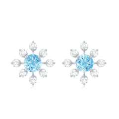 Certified Real Aquamarine Snowflake Earrings with Diamond