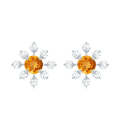 Certified Real Citrine Snowflake Earrings with Moissanite