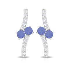 Real Tanzanite and Diamond Stud Earrings with Certificate