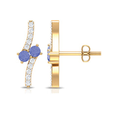 Real Tanzanite and Diamond Stud Earrings with Certificate
