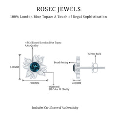 London Blue Topaz and Diamond Sunburst Stud Earrings