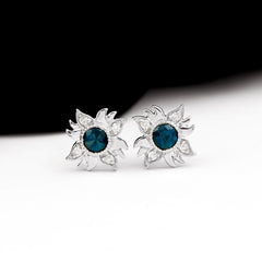 London Blue Topaz and Diamond Sunburst Stud Earrings