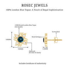 London Blue Topaz and Diamond Sunburst Stud Earrings