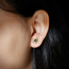 London Blue Topaz and Diamond Sunburst Stud Earrings