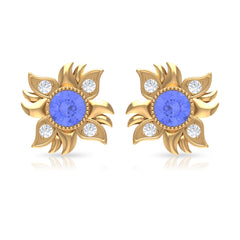 Round Shape Tanzanite and Diamond Sunburst Stud Earrings