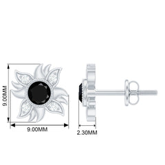 1/2 CT Round Shape Black Onyx and Diamond Sunburst Stud Earrings