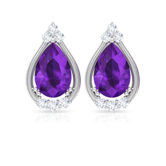 Amethyst Teardrop Stud Earrings with Diamond