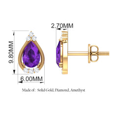 Amethyst Teardrop Stud Earrings with Diamond