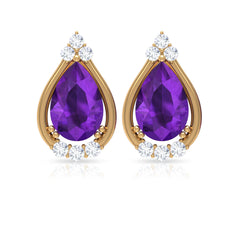 Amethyst Teardrop Stud Earrings with Diamond