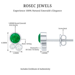 Real Emerald and Diamond Three Stone Stud Earrings