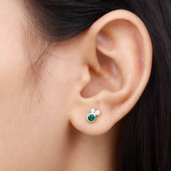 Real Emerald and Diamond Three Stone Stud Earrings