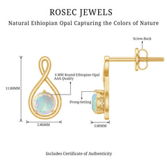 Genuine Ethiopian Opal Infinity Stud Earrings with Certificate
