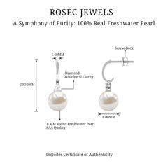 Round Freshwater Pearl and Diamond Hoop Drop Earrings
