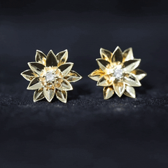 Round Cut Natural Diamond Flower Stud Earrings