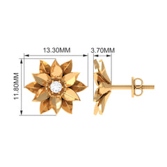Round Cut Natural Diamond Flower Stud Earrings