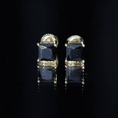 Natural Black Onyx Princess Cut Earrings with Screw Back