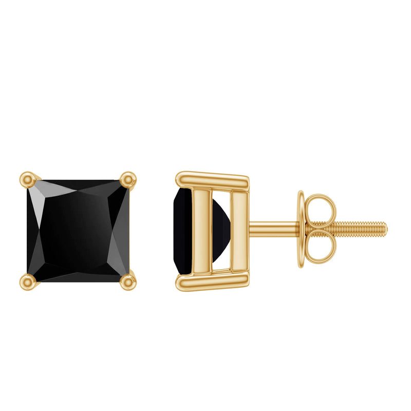 Natural Black Onyx Princess Cut Earrings with Screw Back