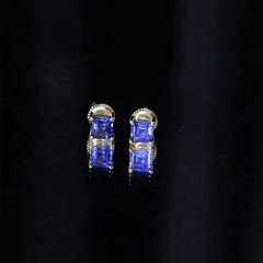 1.5 CT Princess Cut Lab Created Blue Sapphire Solitaire Stud Earrings