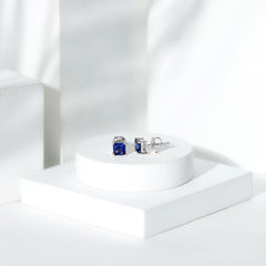 1.5 CT Princess Cut Lab Created Blue Sapphire Solitaire Stud Earrings
