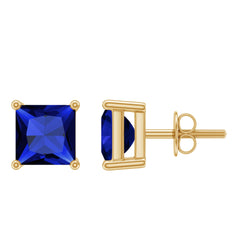 1.5 CT Princess Cut Lab Created Blue Sapphire Solitaire Stud Earrings