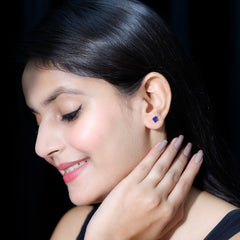 1.5 CT Princess Cut Lab Created Blue Sapphire Solitaire Stud Earrings