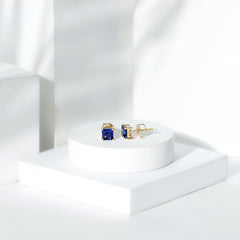 1.5 CT Princess Cut Lab Created Blue Sapphire Solitaire Stud Earrings