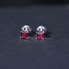 3 Carat Princess Cut Lab Created Ruby Solitaire Stud Earrings