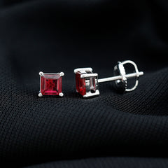 3 Carat Princess Cut Lab Created Ruby Solitaire Stud Earrings