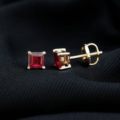 3 Carat Princess Cut Lab Created Ruby Solitaire Stud Earrings