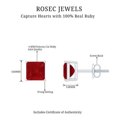1 CT Princess Cut Ruby Solitaire Stud Earrings