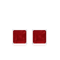 1 CT Princess Cut Ruby Solitaire Stud Earrings