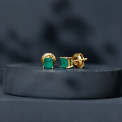 Princess Cut Natural Emerald Solitaire Stud Earrings