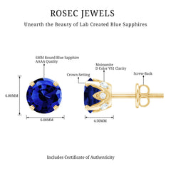 Lab Grown Blue Sapphire Vintage Stud Earrings with Certificate