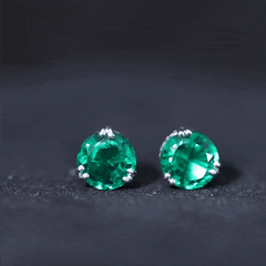 8 MM Created Emerald Solitaire Stud Earrings in Double Claw Setting